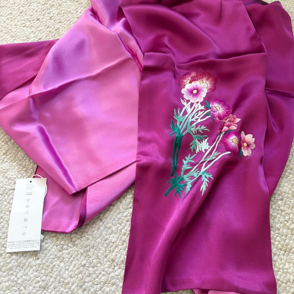 Silk Scarf from Suzhou, China – Hand-Embroidered Floral
